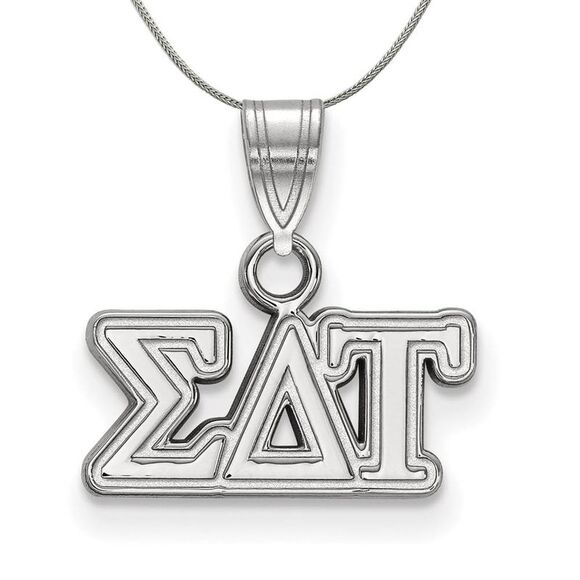 Sterling Silver Sigma Delta Tau Small Greek Necklace - 24 Inch - Picture 1 of 8